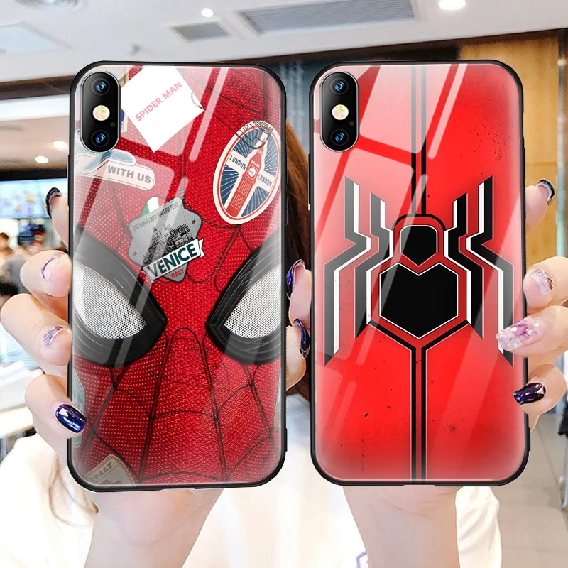 Custom Print Superhero Spiderman Tempered Glass Phone Case For Iphone ...