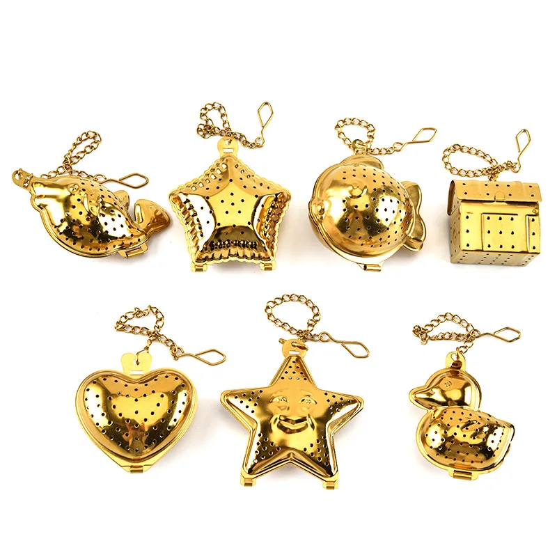 Factory Direct Stainless Steel Safety Handle Heart Treasure Chest Fish Shaped Tea Bag Holder