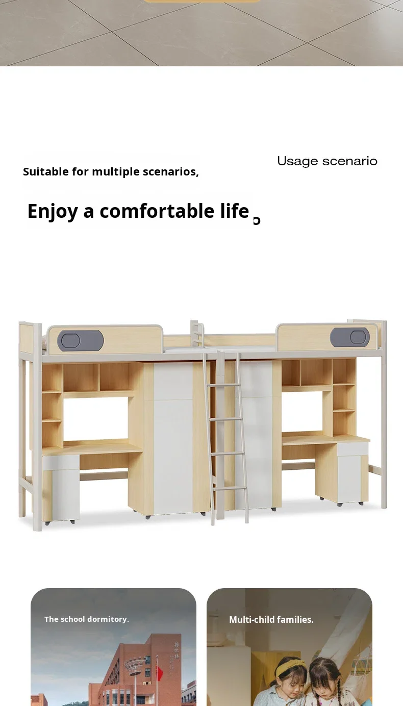 product dormitory queen size good quality loft bed hostel adult metal iron frame bunk beds with stairs for school use-5