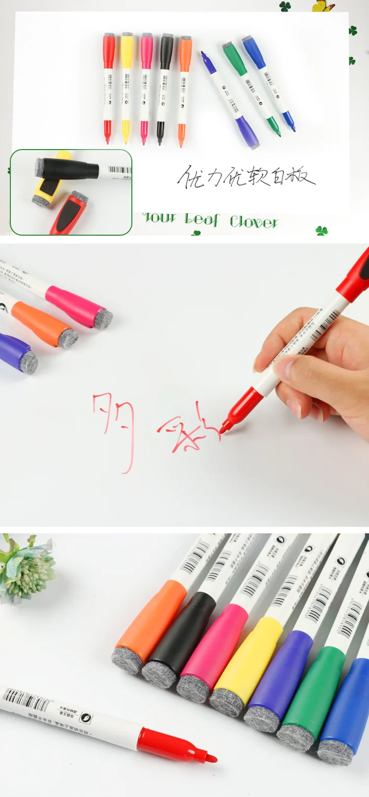Youliyou Children's Whiteboard & Blackboard Erasable Pen with Black & Blue Ink Reusable 10x120mm details