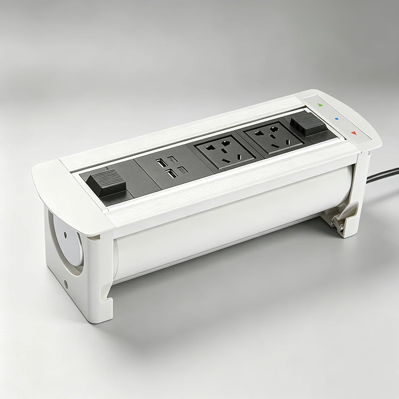 Flexible Power Socket Expander – 180° Swivel Base, Dual AC + USB-A/C, Phone Ledge, Extendable From 45cm To 70cm, White