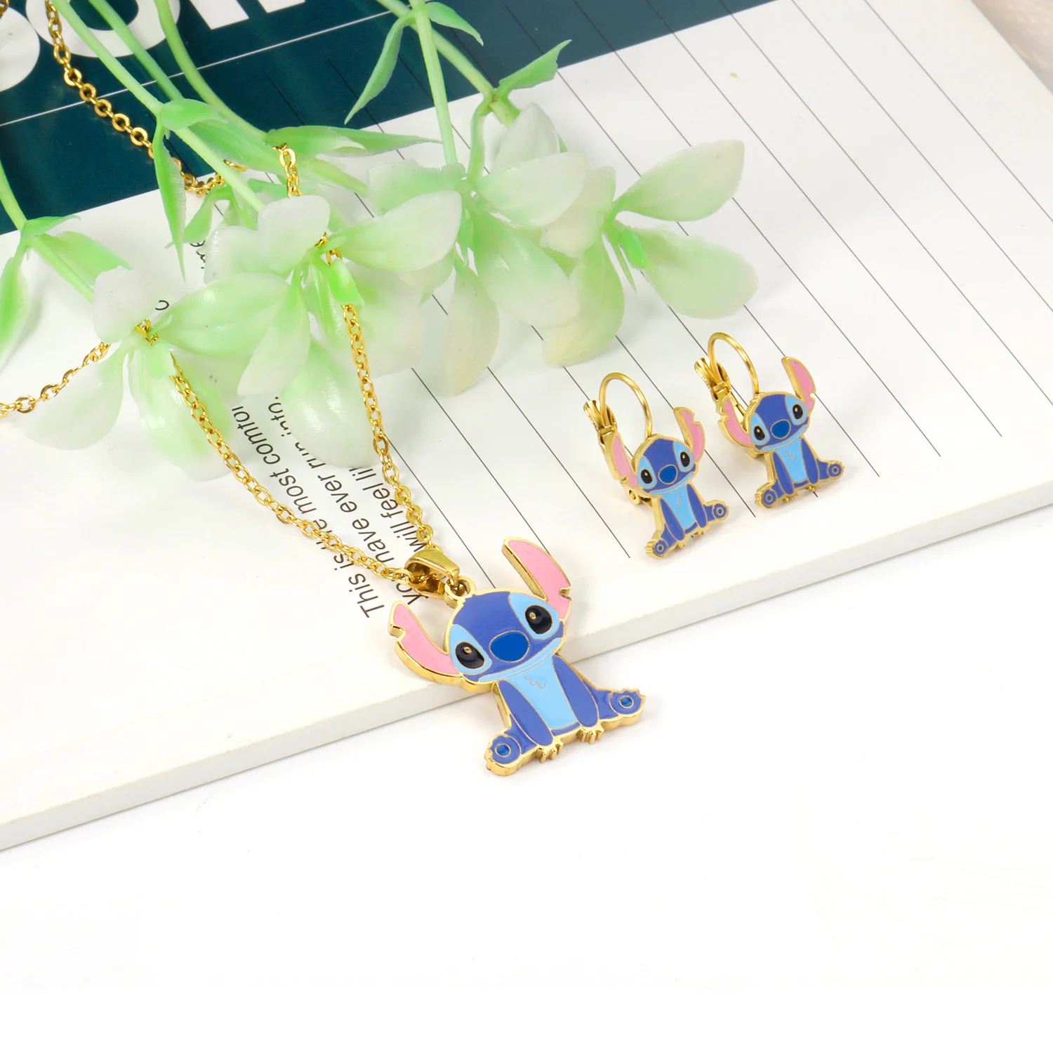 

Lovely Animal Jewelry Set Cartoon 18k Gold Plated Kids Girl Women Laser Gift Stainless Steel Necklace Earring Necklace