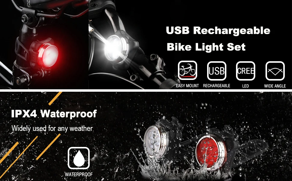 IP65 waterproof bike accessories lights front and back bicycle tail light rechargeable set led bike for sale details