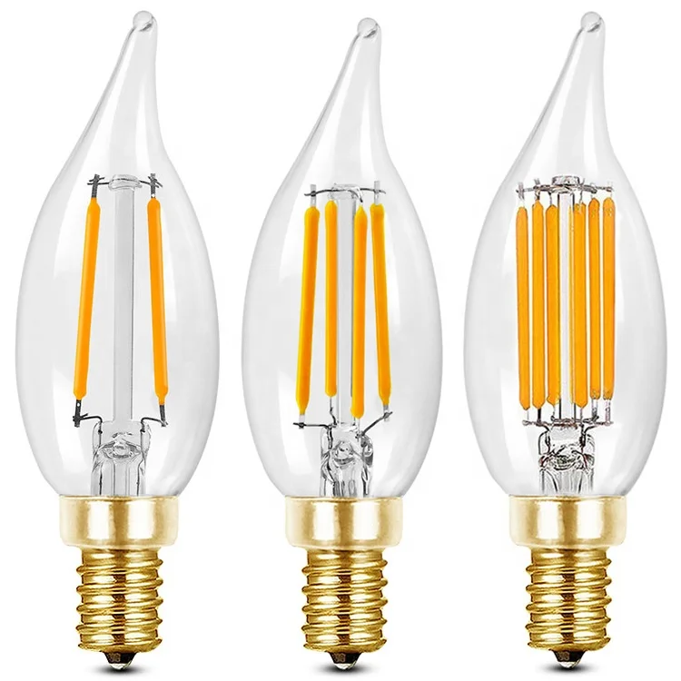 Dimmable LED Candle Light Bulbs 2W 4W 6W Light Bulbs Flame Tip CA10 LED Chandelier Light Bulbs E12 Base 90+ CRI