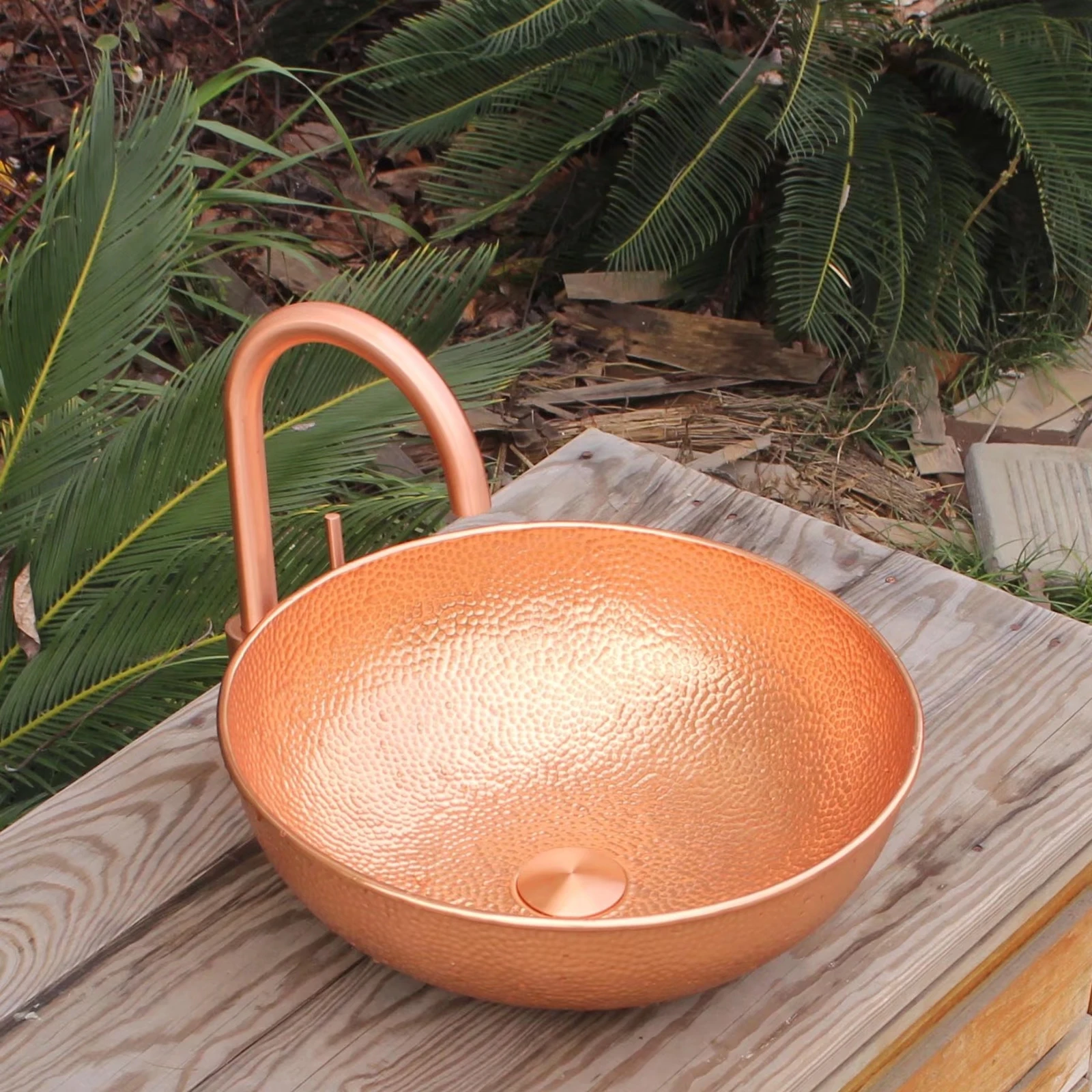 16" Handcrafted Copper Round Vessel Sinks Above Counter Wash Basin