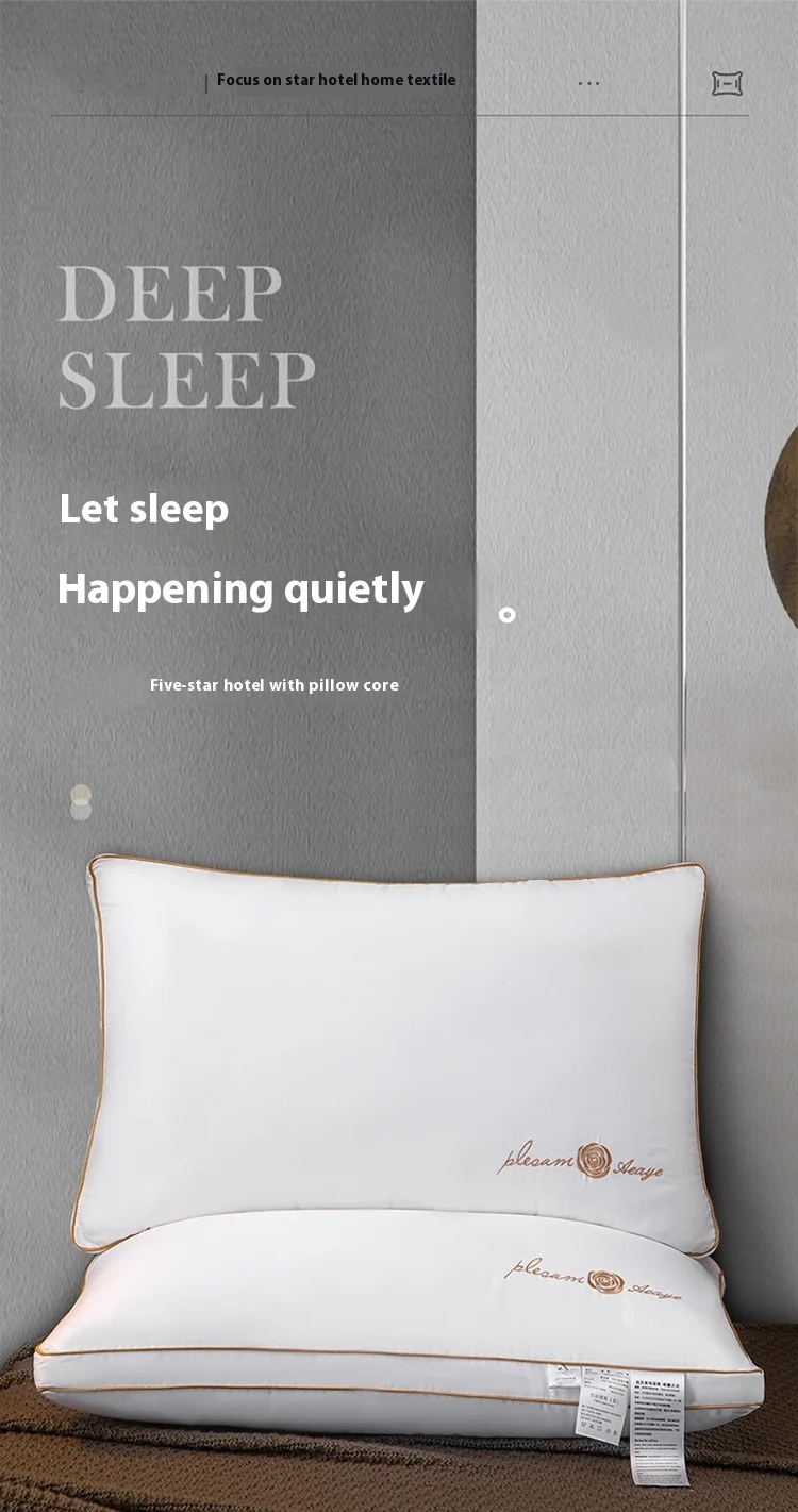 200TC Star Hotel Style Pillow Camellia Embroidered with Feather Velvet Neck Support Solid Pattern Bed Pillows