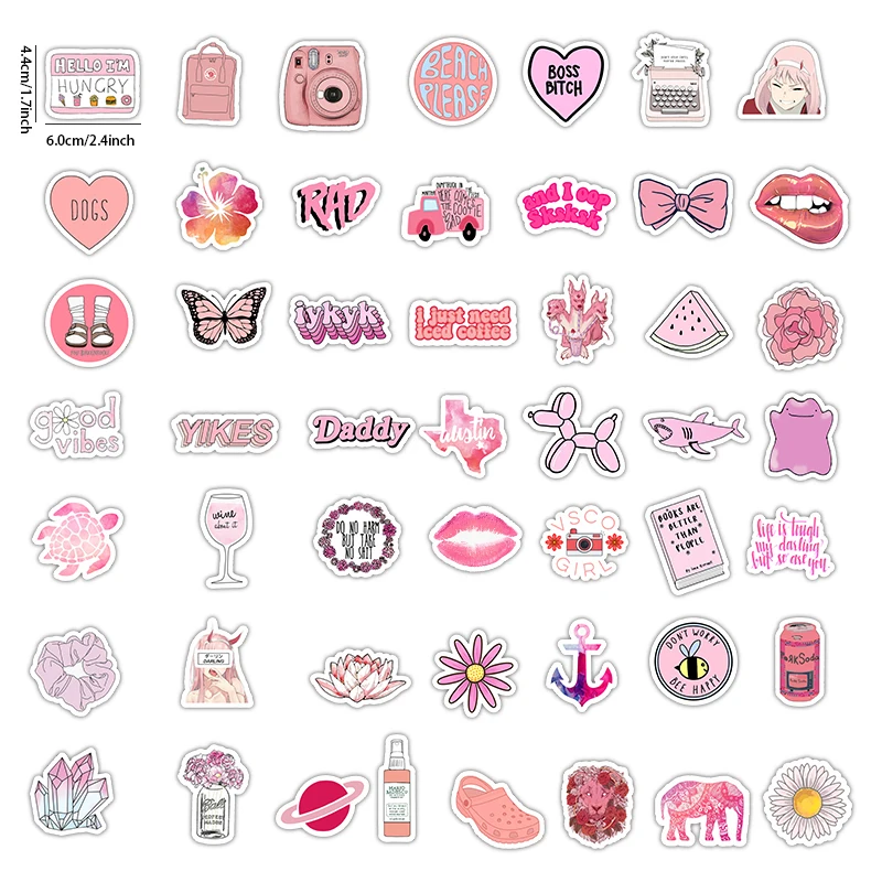 50pcs / Bag Fashion Pink Cute Kawii Vsco Girl Sticker Waterproof Vinyl ...