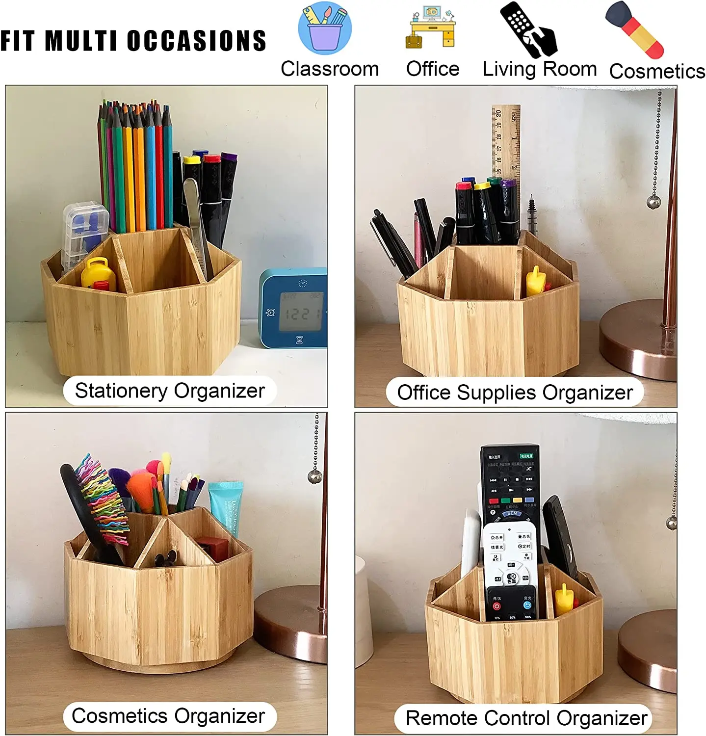 Bamboo Rotating Pen Holder Organizer Desktop Pen Holder Desktop Wooden