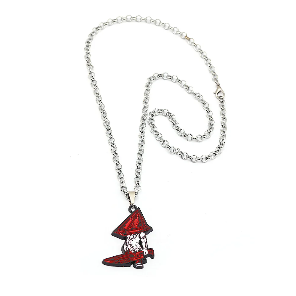 game silent hill 2 pyramid head necklace men metal red pyramid