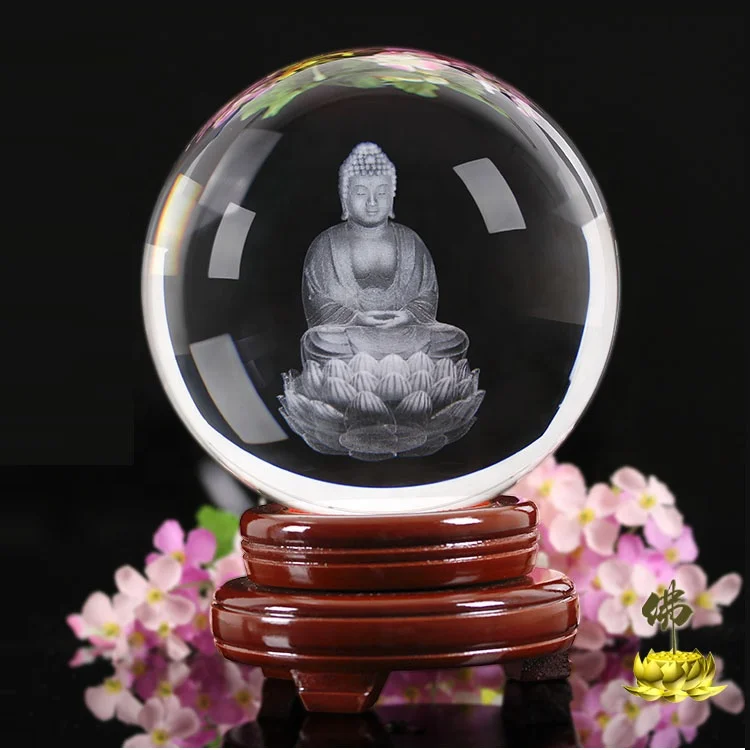 Wholesale shinning customized laser engraved K9 crystal balls with LED wood/crystal base many size, multi-color supplier