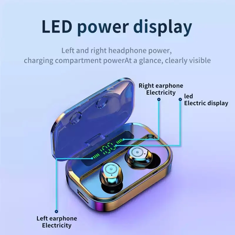 IPX7 Waterproof Wireless Blue tooth 5.0 Touch Screen Earphone with Large Capacity Charging Case LED Display Sport Headphones - ANKUX.COM