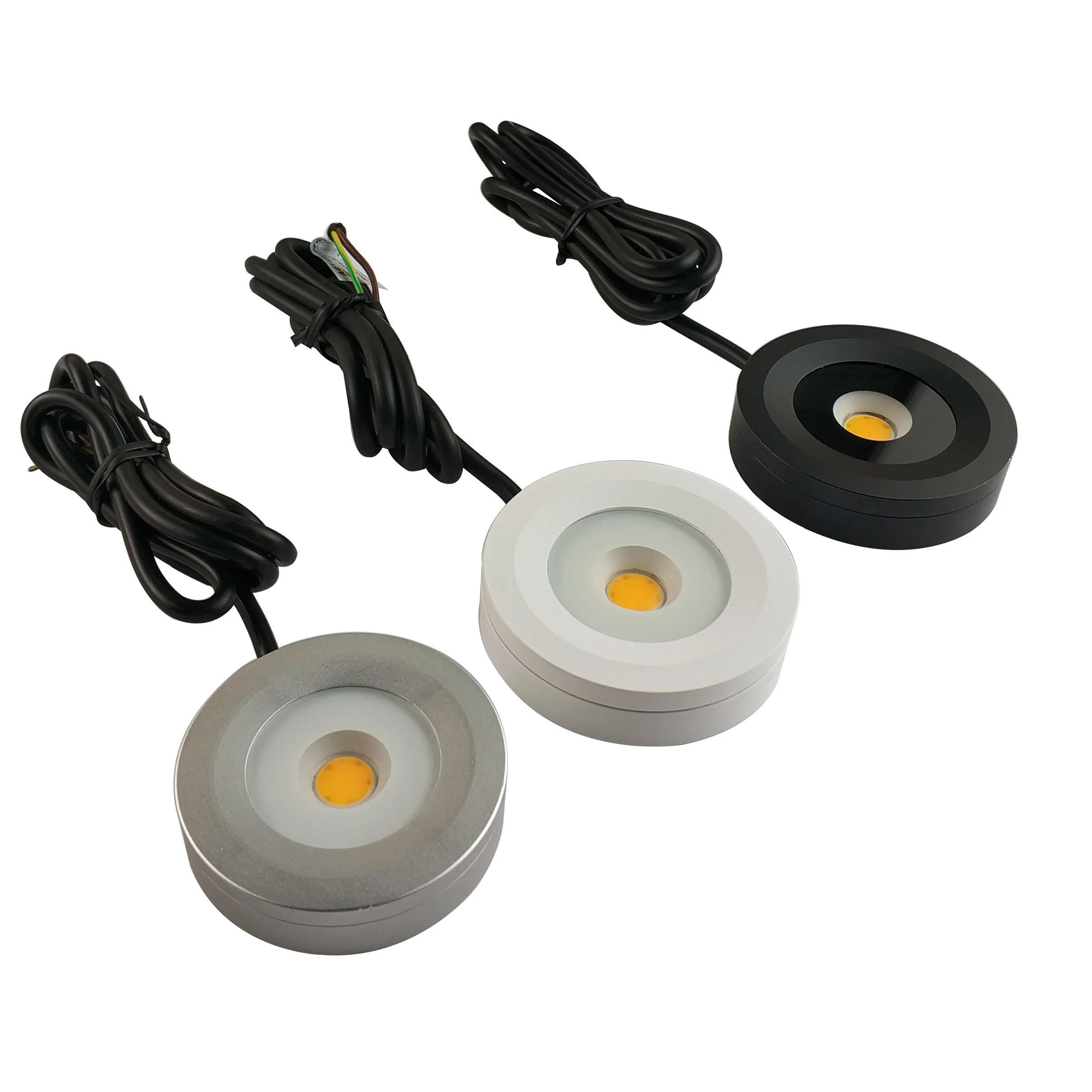 silver black white dimmable cabinet puck lights