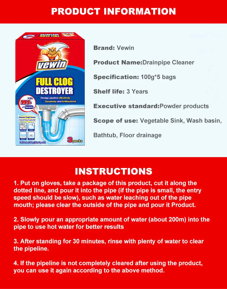 Detergente New Chemical Formula Drain Toilet Pipe Cleaner Multisurface