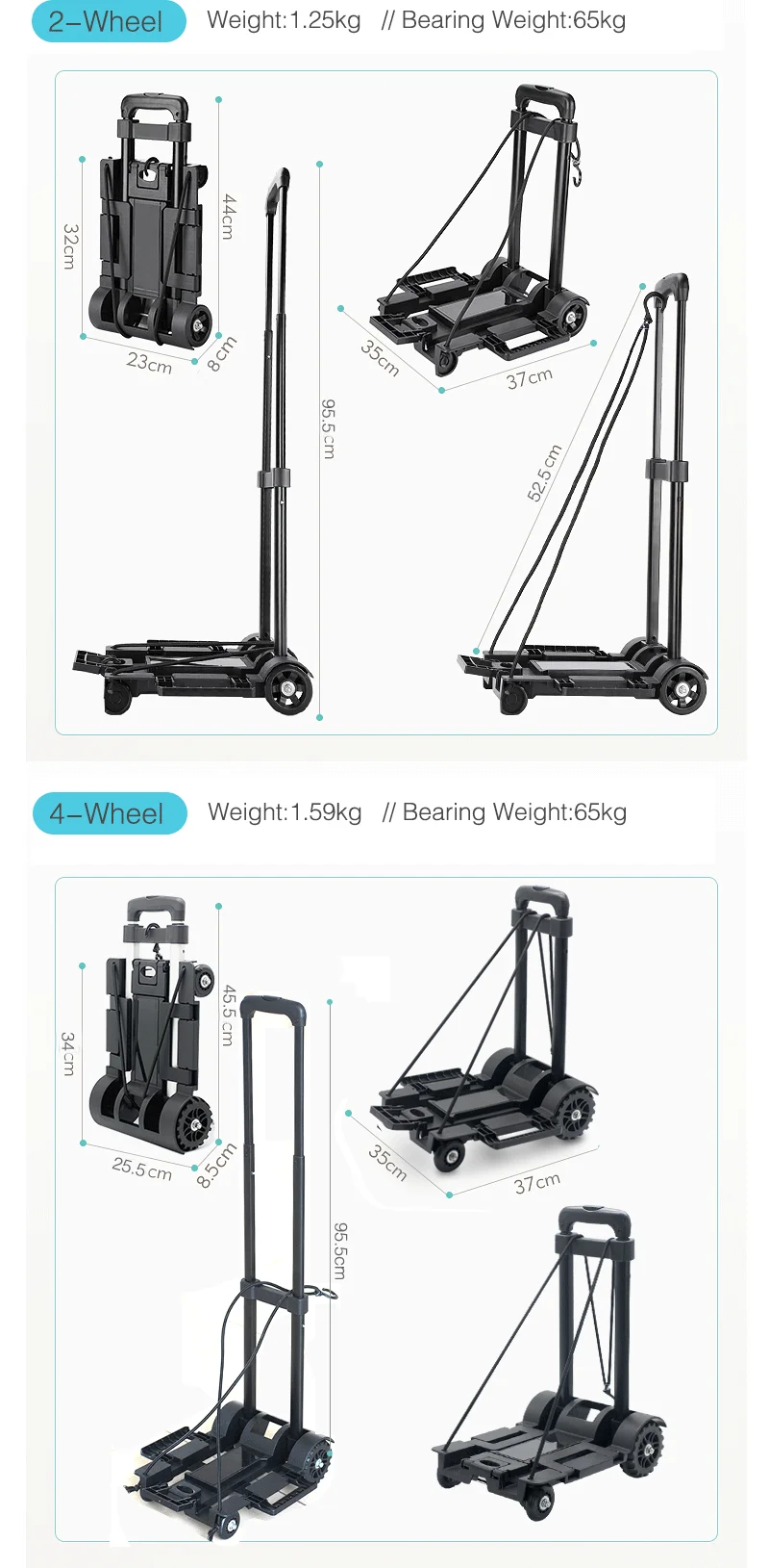 Eco-Friendly Shopping Luggage Furniture Garage Tool Four Wheel Trolley Folding Hand Cart