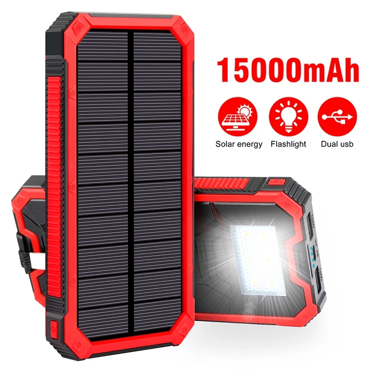 Solar Power Bank 15000mAh Portable Power Bank Solar Phone Charger Fast Charger Dual USB for Smartphones Tablet - ANKUX.COM