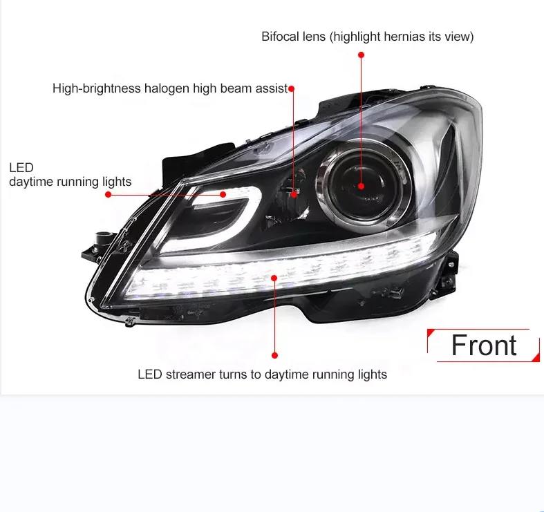 W204 Cclass Full Led Upgrade Headlight Xenon Double Light Lens Car