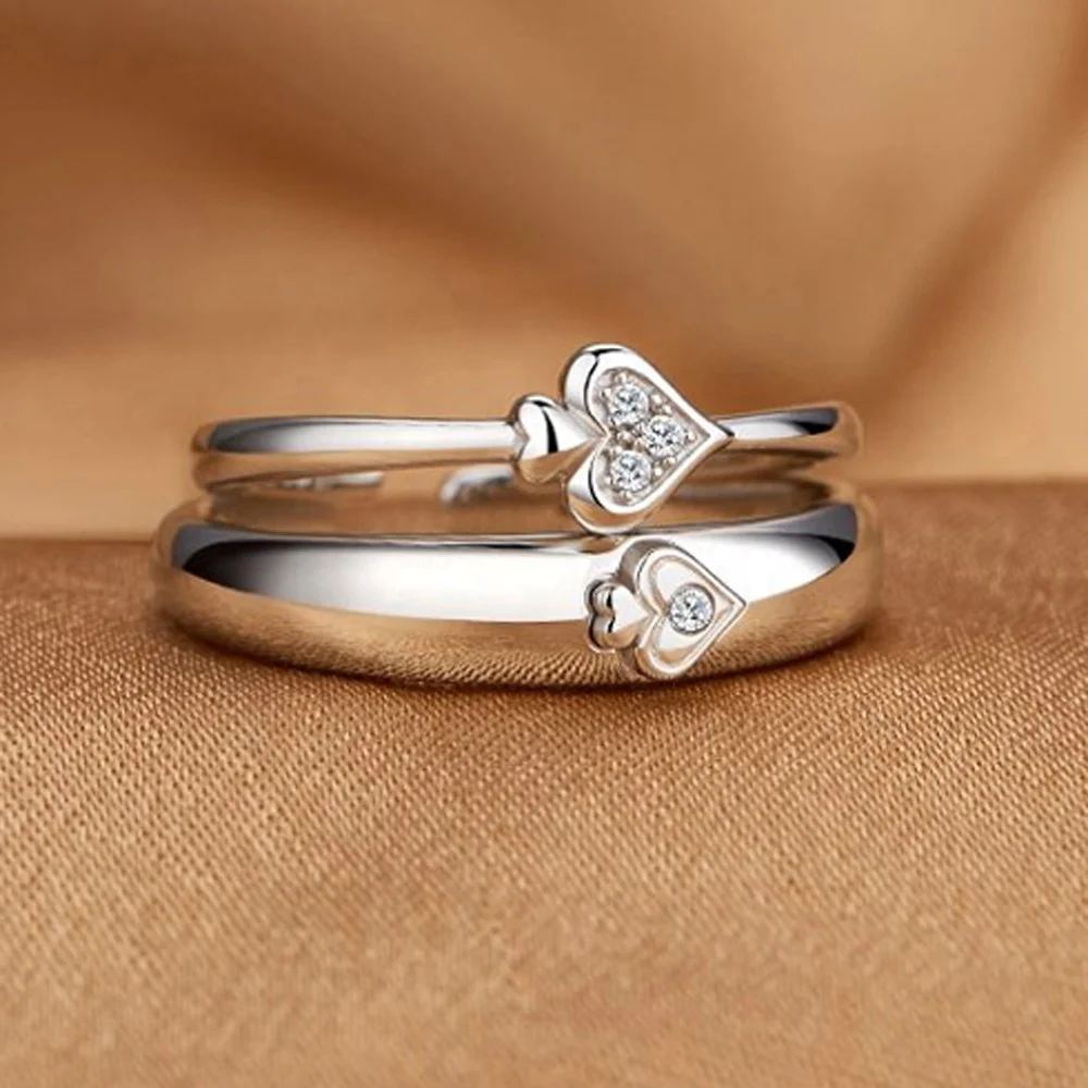 Fresh Heart Half Design Silver Couple Asian Wedding Rings