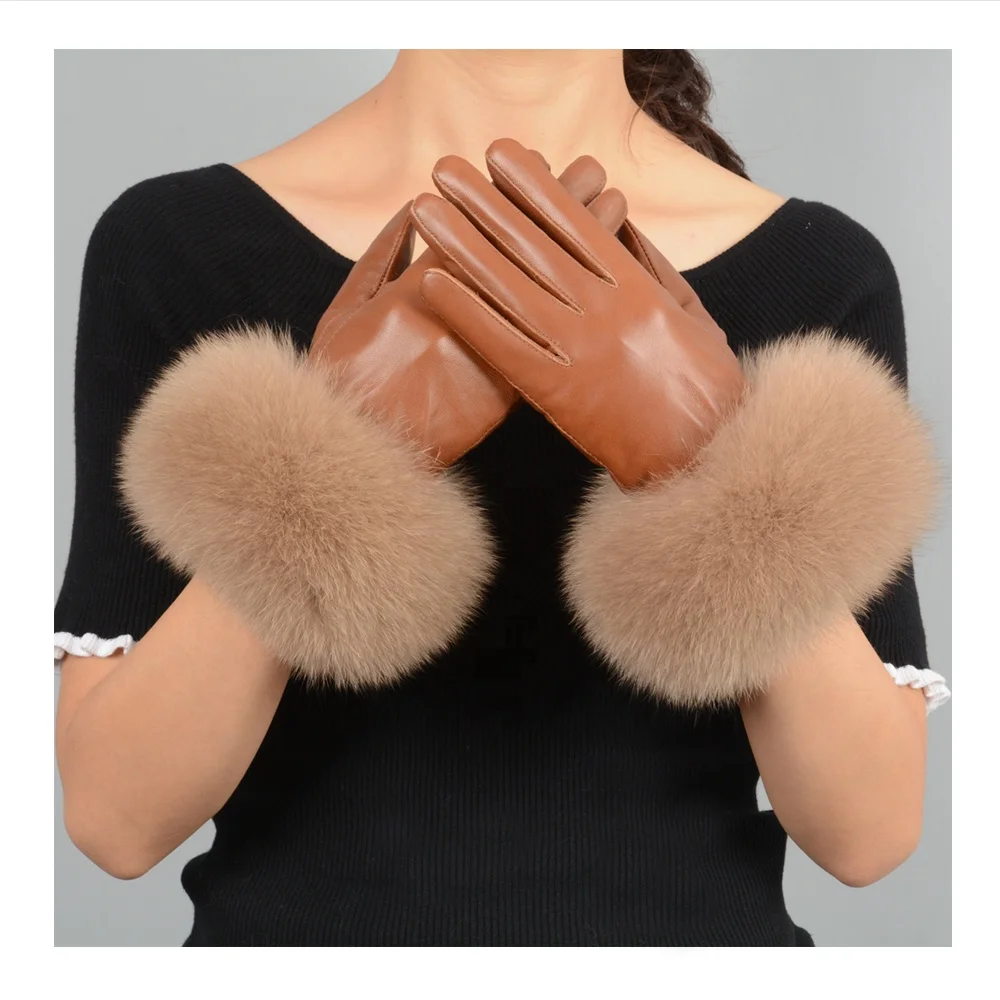 Gorgeous sheepskin fox fur gloves outlet