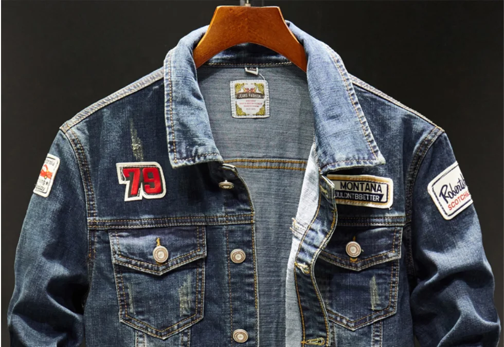Patches Design Vintage Denim Jacket Slim Patchwork Long Sleeve Mens Jean Jacket Buy Mens Jean
