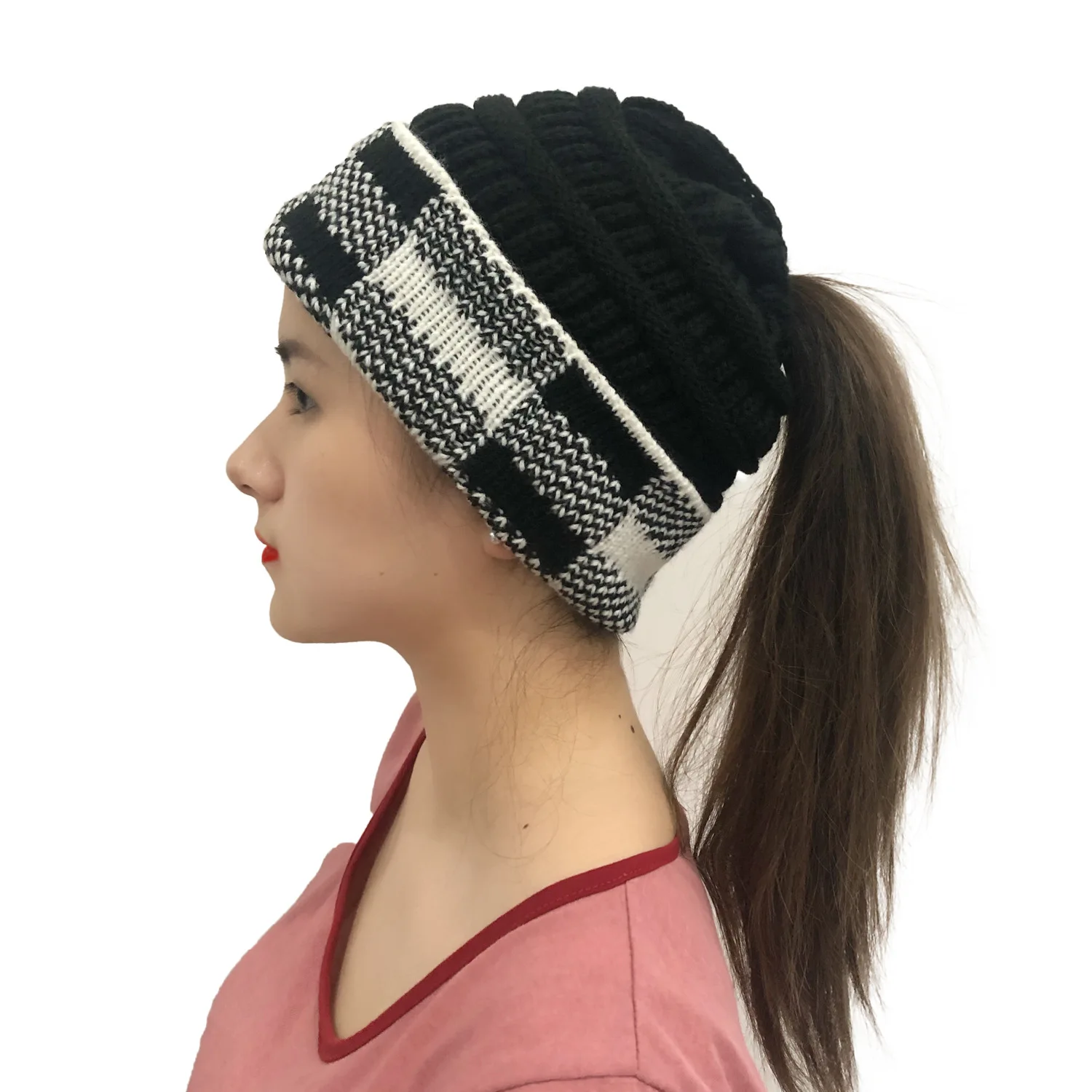 Buy Red Buffalo Knitted Ponytail Hat 