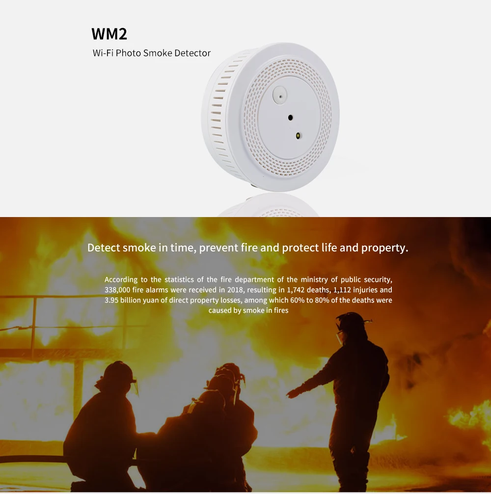 wifi wireless zigbee photo cam smoke fire hotel cigarette portable smoke detector alarm system with build-in battery - ANKUX.COM