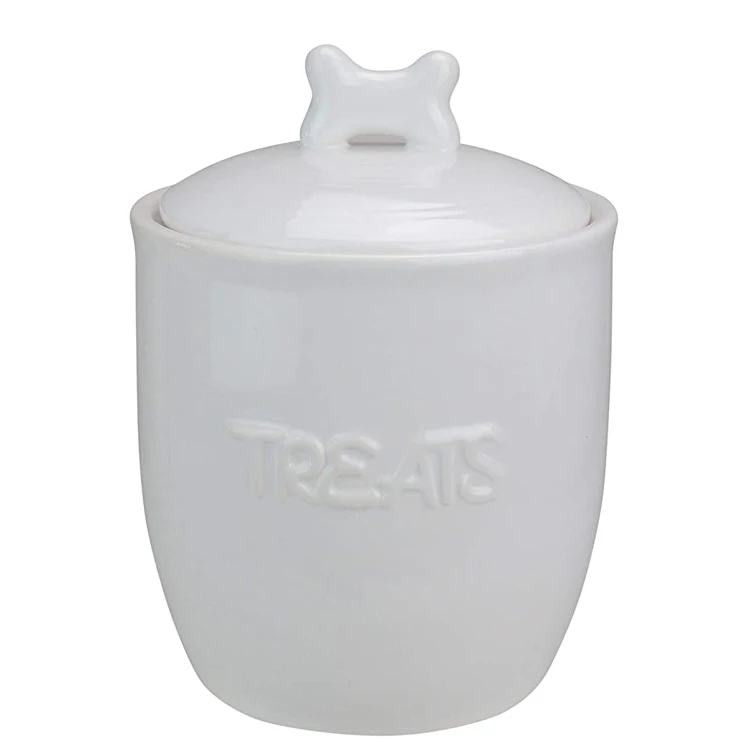 Cute Hand Painted Dog Statue Design Stoneware Dog Cat Food Treat Jar