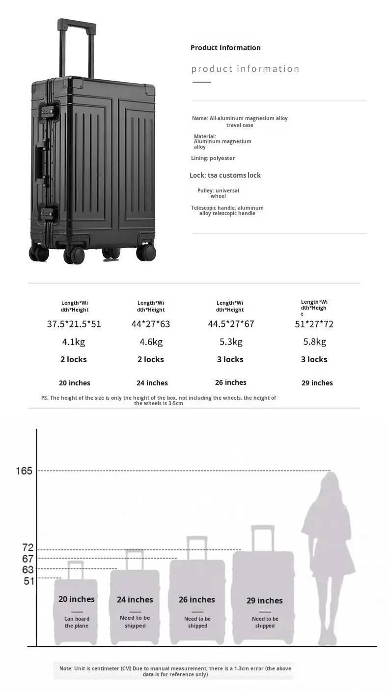 product 2026 modern design aluminum luggage carry on boarding 20 in durable trolley suitcase tsa lock business metal travel case-8