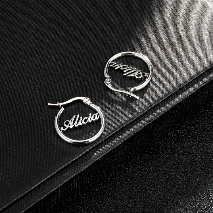 Fashionable Jewelry Stainless Steel Silver Hoop Earrings Custom Letter Name Earring for Women Gifts
