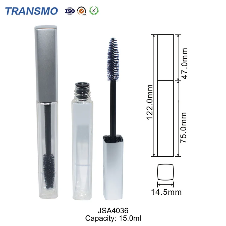 Aluminum clear eyelash mascara tube private labels 15ml square empty serum eyelash tube container with brush