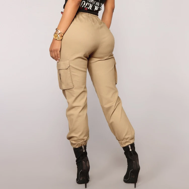 Ladies Casual Stretch Elastic Bottom Cargo Pants Spring Autumn Colorful