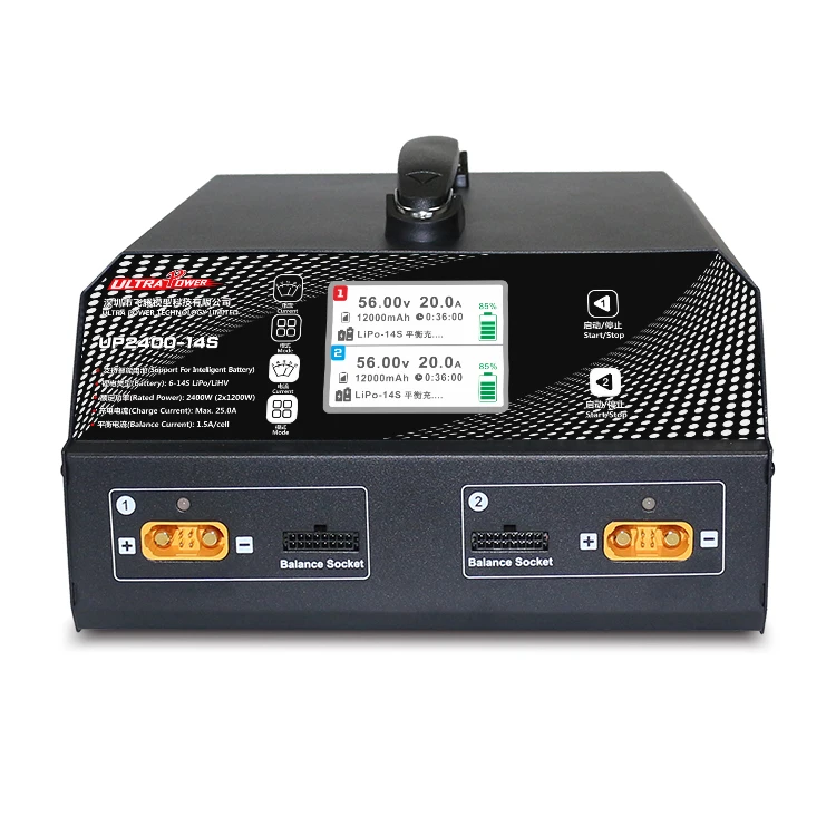 Ultra Power 25A UP2400-14S 2x1200W 6S 12S 14S LiPo LiHV Charger With LCD Display For UAV Agriculture Spraying Drone