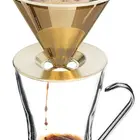 チタンコーティングされたステンレス鋼の上に注ぐコーヒードリッパー再利用可能な円錐形のフィルターダブルメッシュ注ぐオーバーコーヒーメーカー