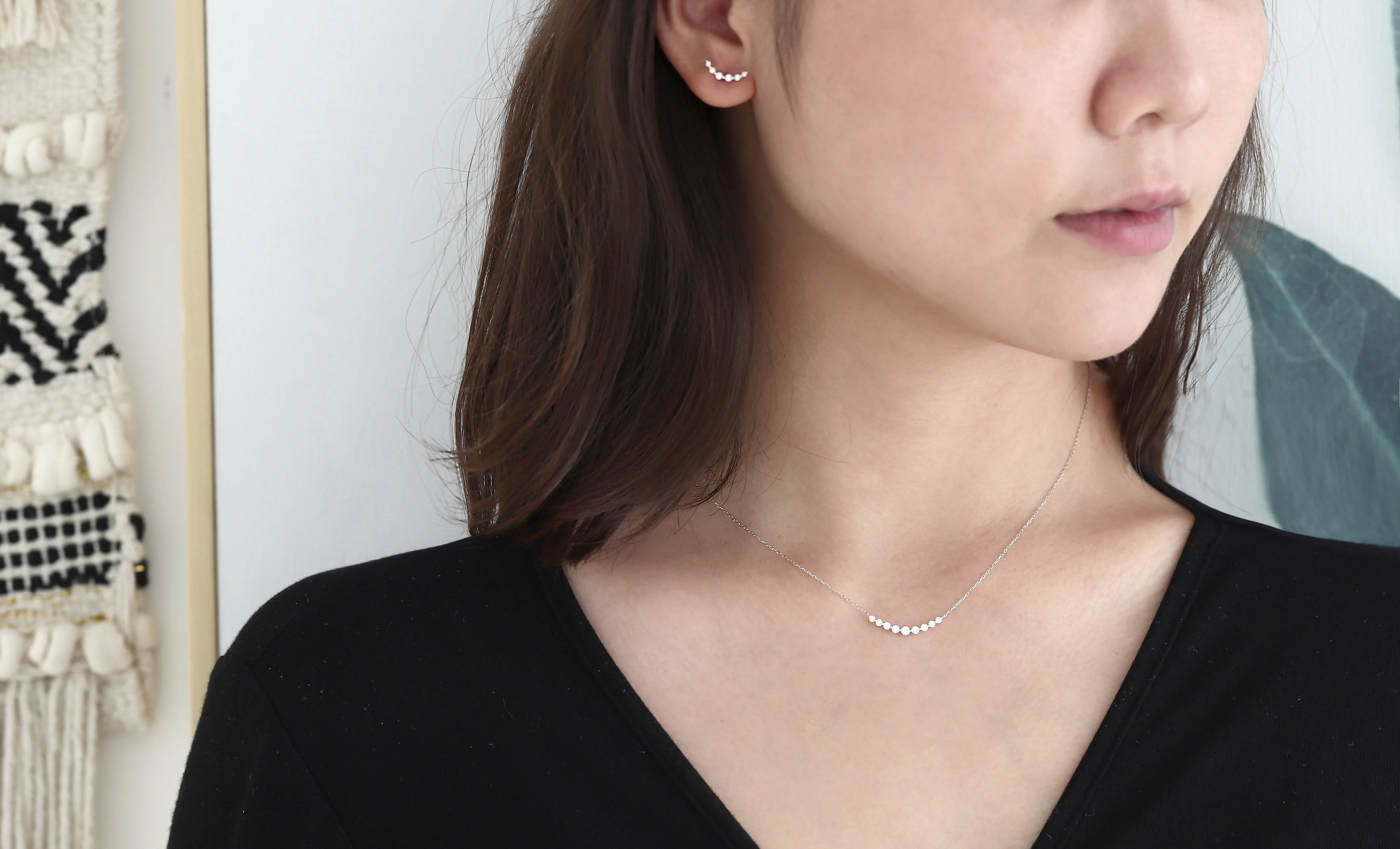 新产品设计简单微笑钻石耳钉18k白金耳环首饰