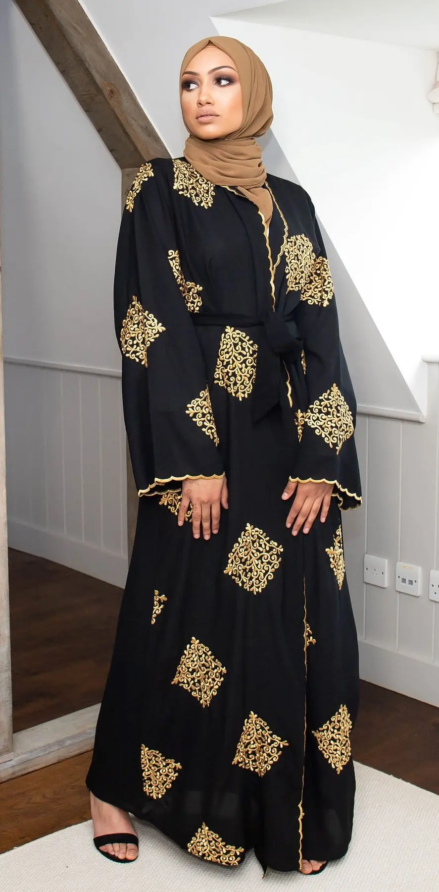 1799front Open Embroidery Abaya Muslim Printing Design Ladies Dresses Islamic Clothing Dubai