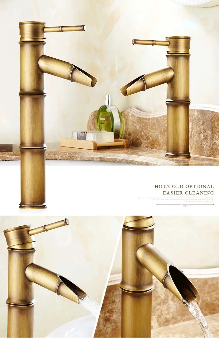 Chinese Style Bamboo Shaped Deck Mounted Single Handle Antique Bathroom Brass Faucet