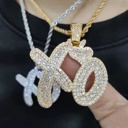Personalized Hip Hop Bling Bling Iced Out Micro Pave Cz Stones Diamond Ice XO Letter Pendant with Stainless steel Rope Chain