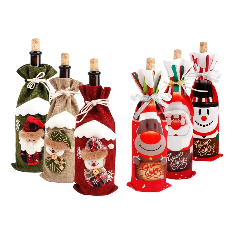 Cubre botella de vino para Navidad, adornos navideños para el hogar, adorno de Navidad 26