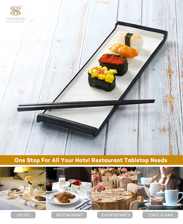 28ceramics Japanese Tableware Wholesale 14/16/18/20 Inch Sushi Plate, Hotel Plates Dishes Black Rectangular Plates*