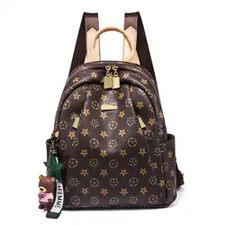 High Quality Luxury Printing Vintage Fashion Soft PU Leather Outdoor Travel School Shoulder Backpack for Woman
