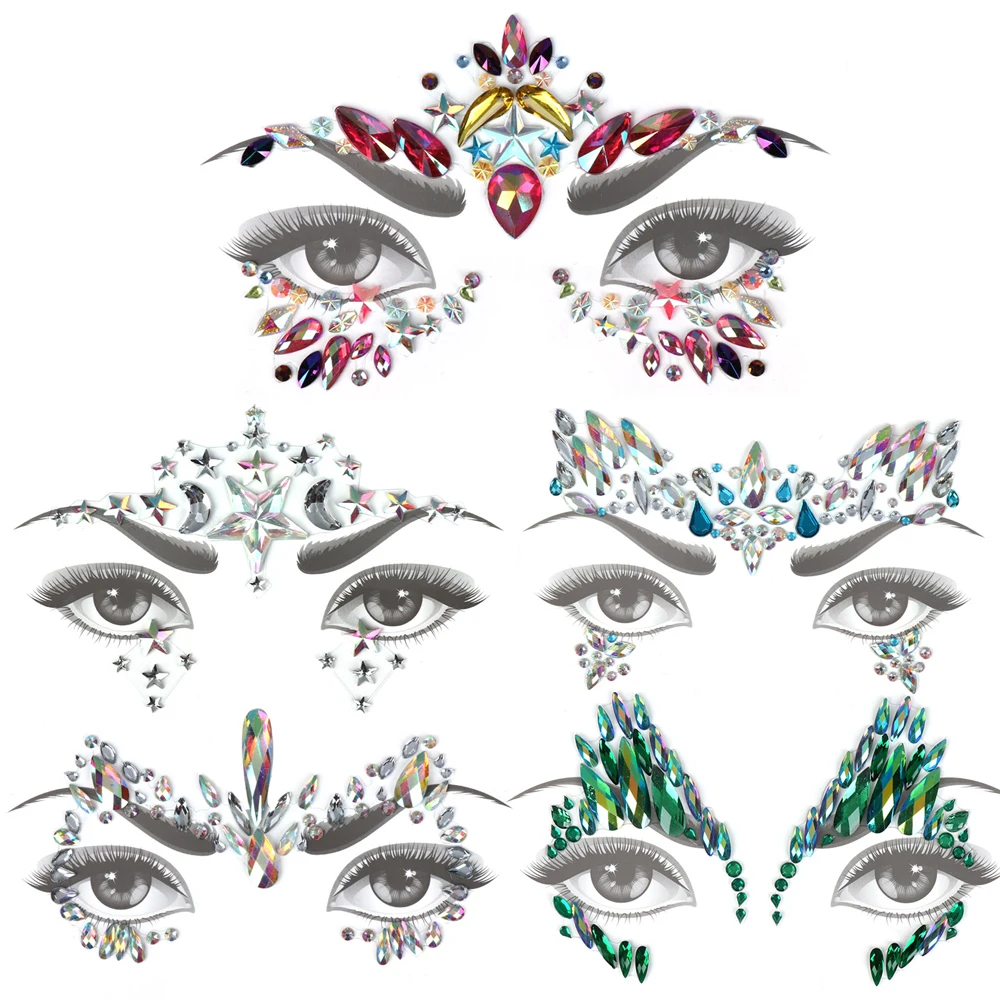 EP01 Glitter Face Jewels Temporary Tattoo Sticker Body Rhinestones Gypsy Festival Adornment Party Face Decoration Tattoo Beauty