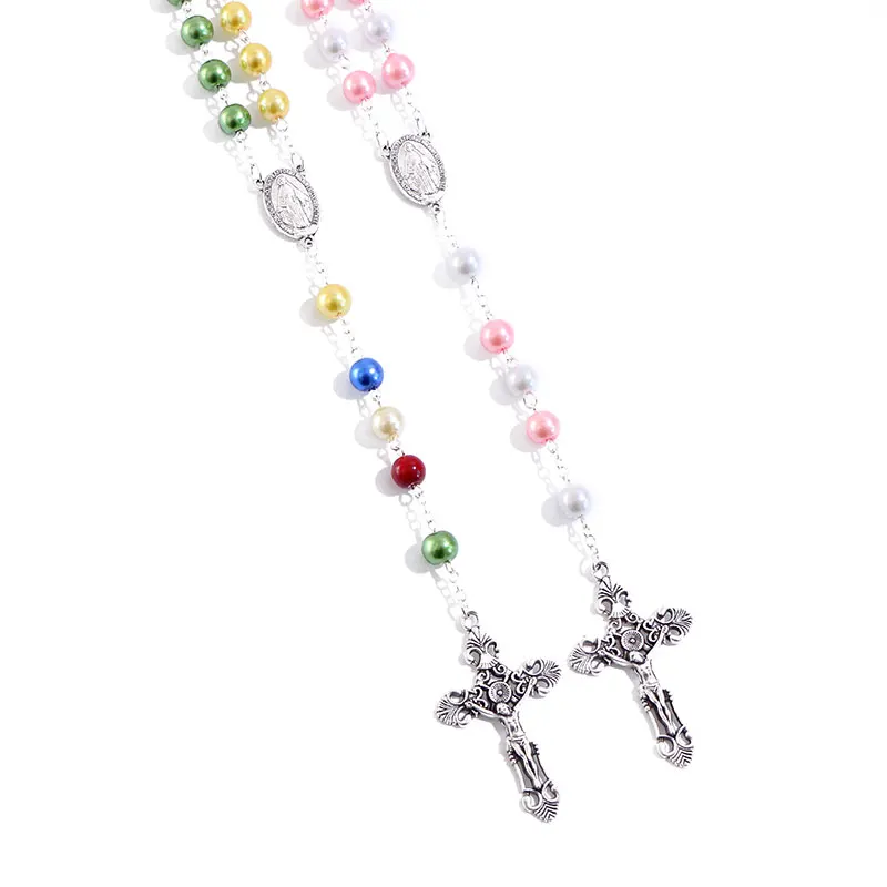 Komi Religious Catholic Crystal 8mm Beads Rosary Necklace 8 Colors