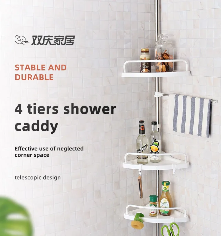 4 Tier Adjustable Telescopic Corner Rack Shower Bathroom Shelf Storage Organiser 