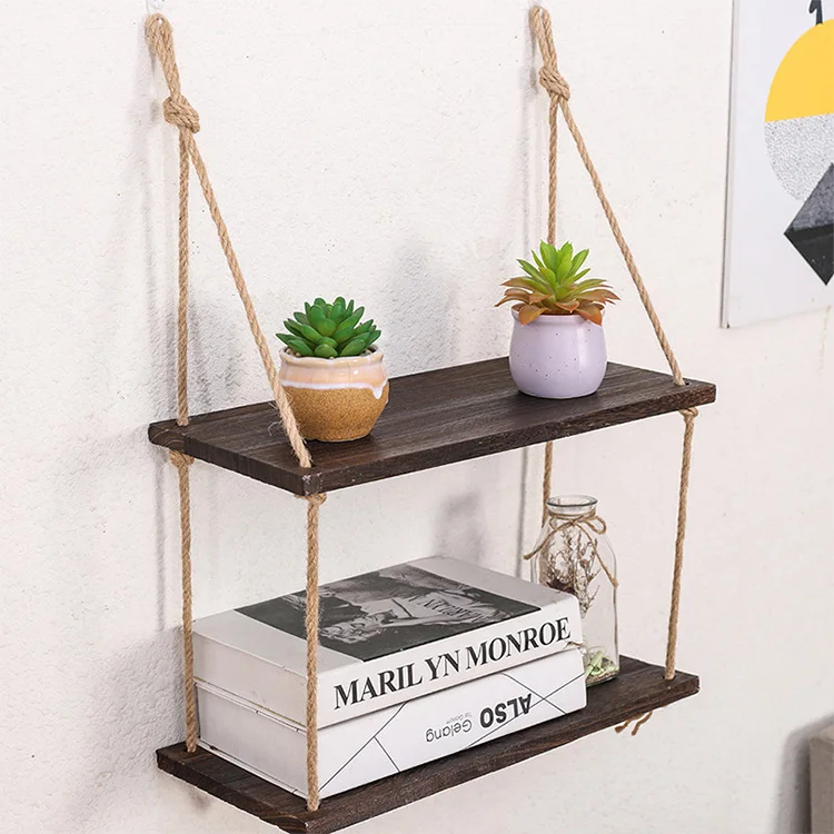 
2 Tie durable Wall Mounted Wood Hanging Storage Shelves with Rings Rope 