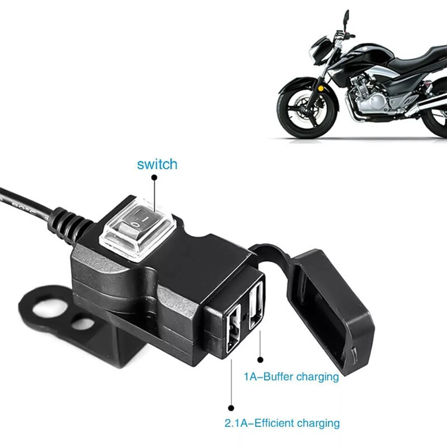 lumière bleue 1 une WINOMO Imperméable à l’eau voiture moto double Ports USB Chargeur alimentation multiprise 2 