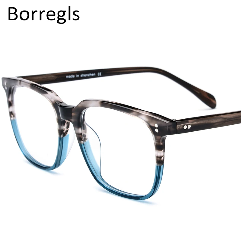 Borregls Acetate Glasses Frame Men Square Prescription Eyeglasses Women