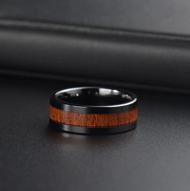product-Black Enamel Stainless Steel Mens Fashion Wood Ring-BEYALY-img