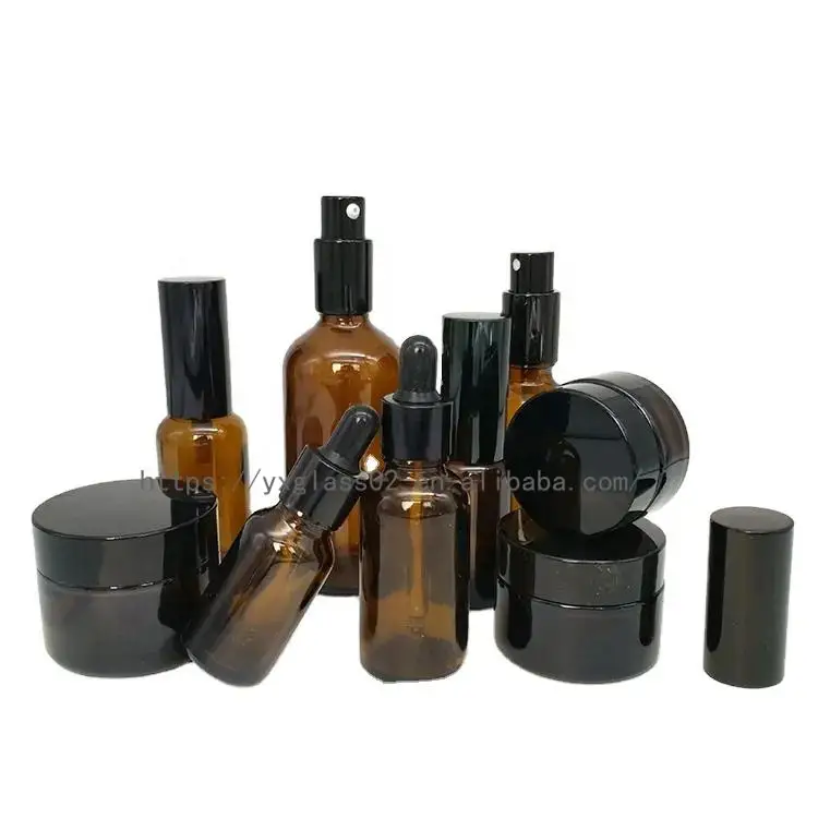 Custom Essential Oil Amber spray manufacture Skincare cosmetic glass packaging  dropper Wholesale  supplier manufacture