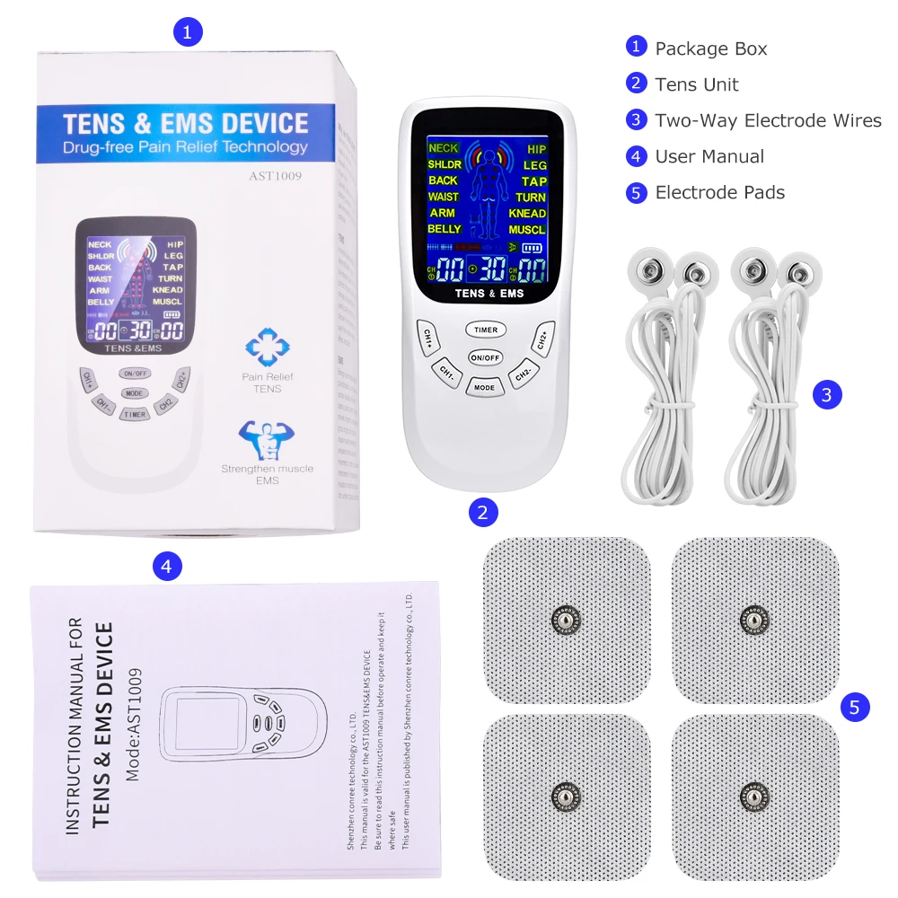 12 Modes Electric Ems Therapy Pulse Muscle Stimulator Pain Relief ...