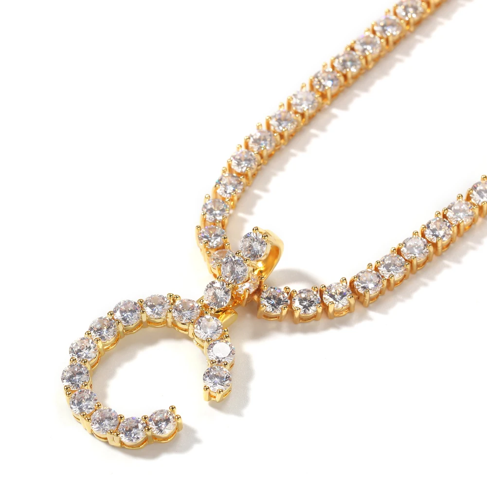 5mm Cz Initial Letters Necklaces Pendant For Men Women Gold Silver Color Fashion Hip Hop Jewelry