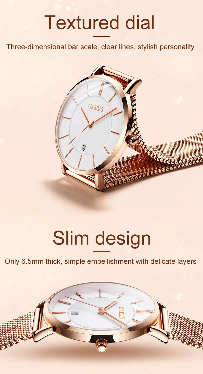 OLEVS Brand Fashionable Business thin and simple Quartz WristWatches Stainless Steel Milanese Strap waterproof Watch For Girls